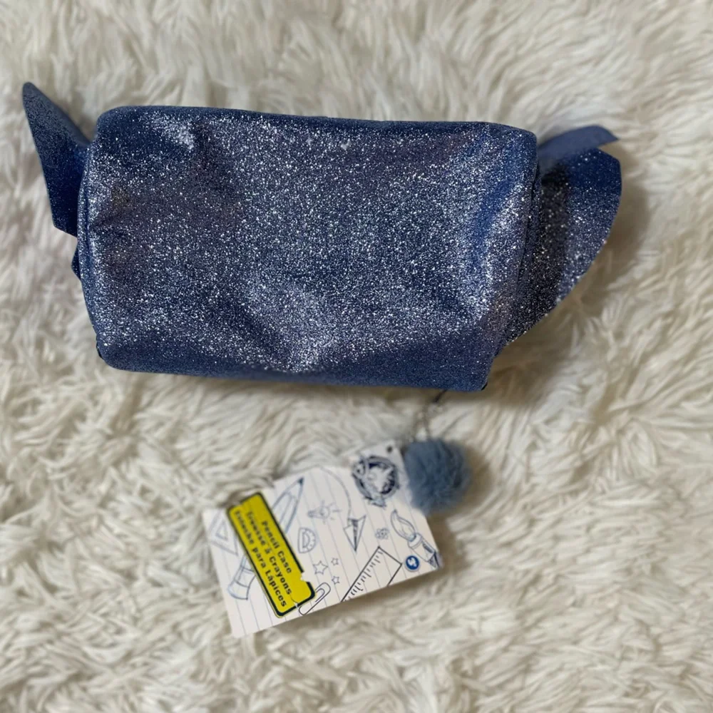 NEW Disney Parks Stitch Head 3D Glitter Pencil Case Makeup Bag Pouch Travel Blue